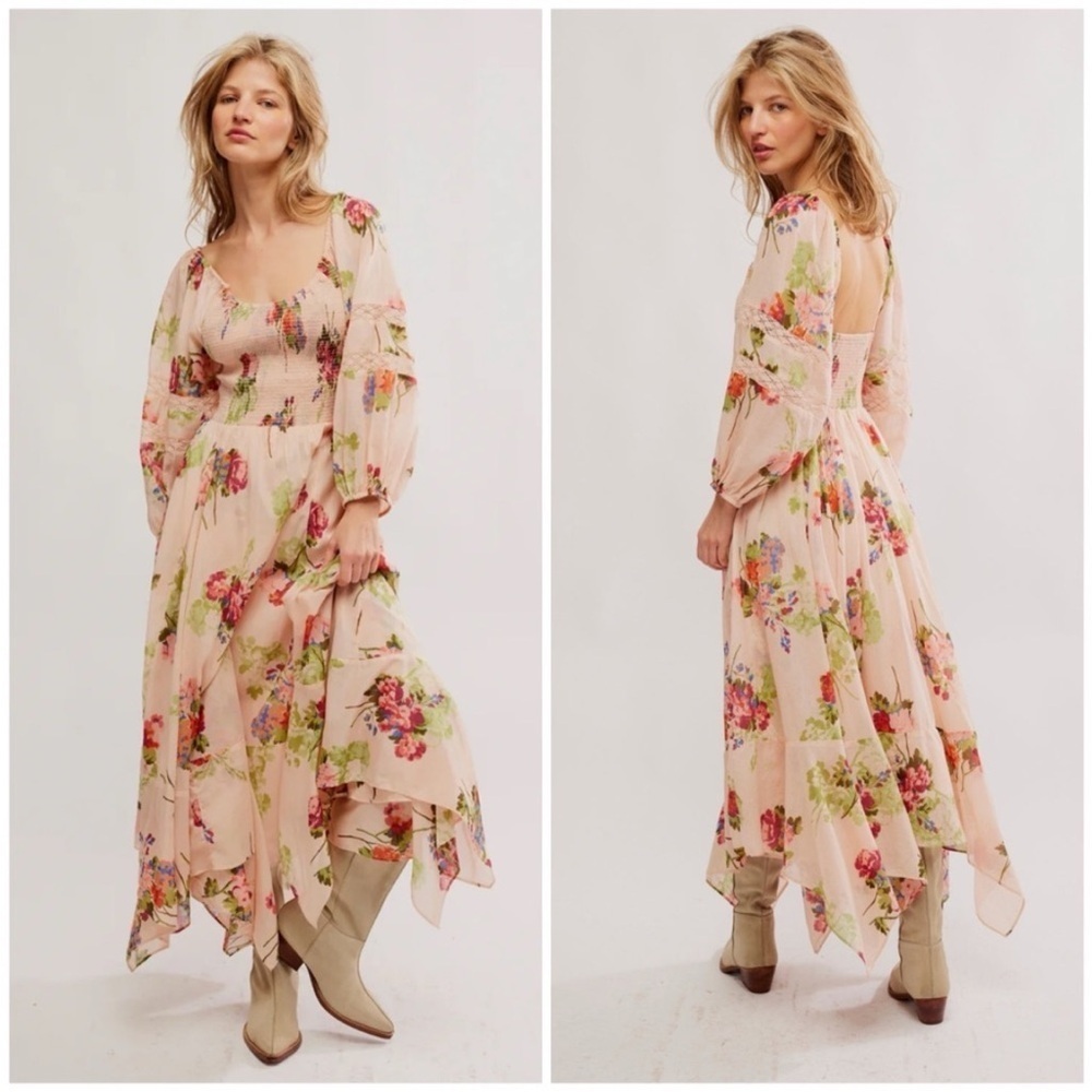 Free People Morning Glory Floral Smocked Maxi Dress Size XL NWT